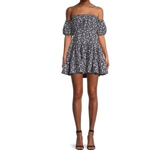 Likely | Revolve | Marty Paisley Printed Mini Dress Puff Sleeve Off the Shoulder